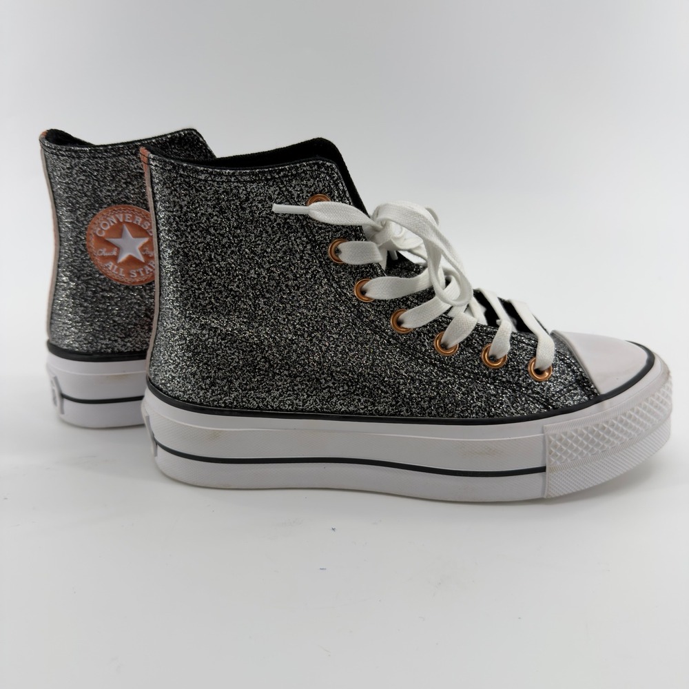 NEW Converse Chuck Taylor All‎ Star Lift Hi Glitter Black Silver Platform 6